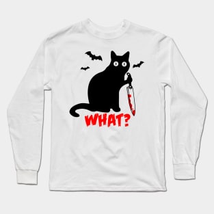 Funny Black Cat What Knife Halloween Scray Long Sleeve T-Shirt